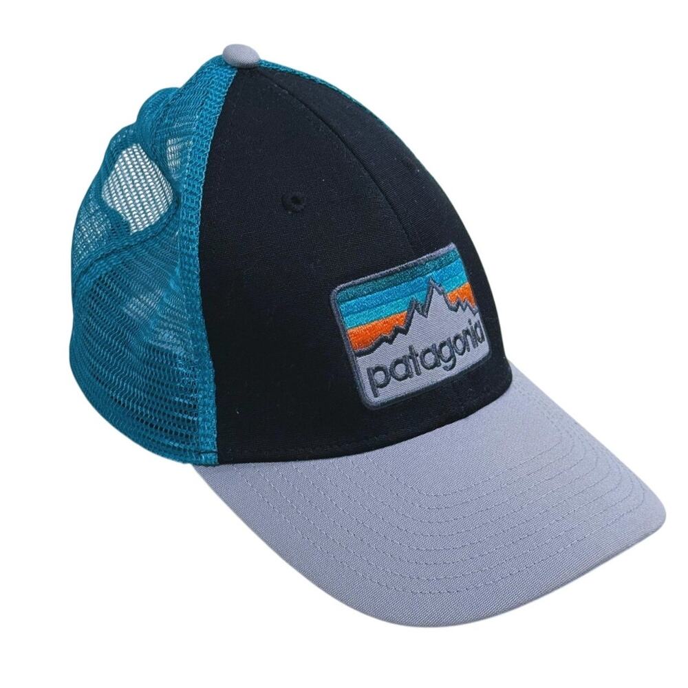 Patagonia Horizons Trucker Hat Mesh Snapback Black Teal Outdoor Hiking Trail - Picture 3 of 7